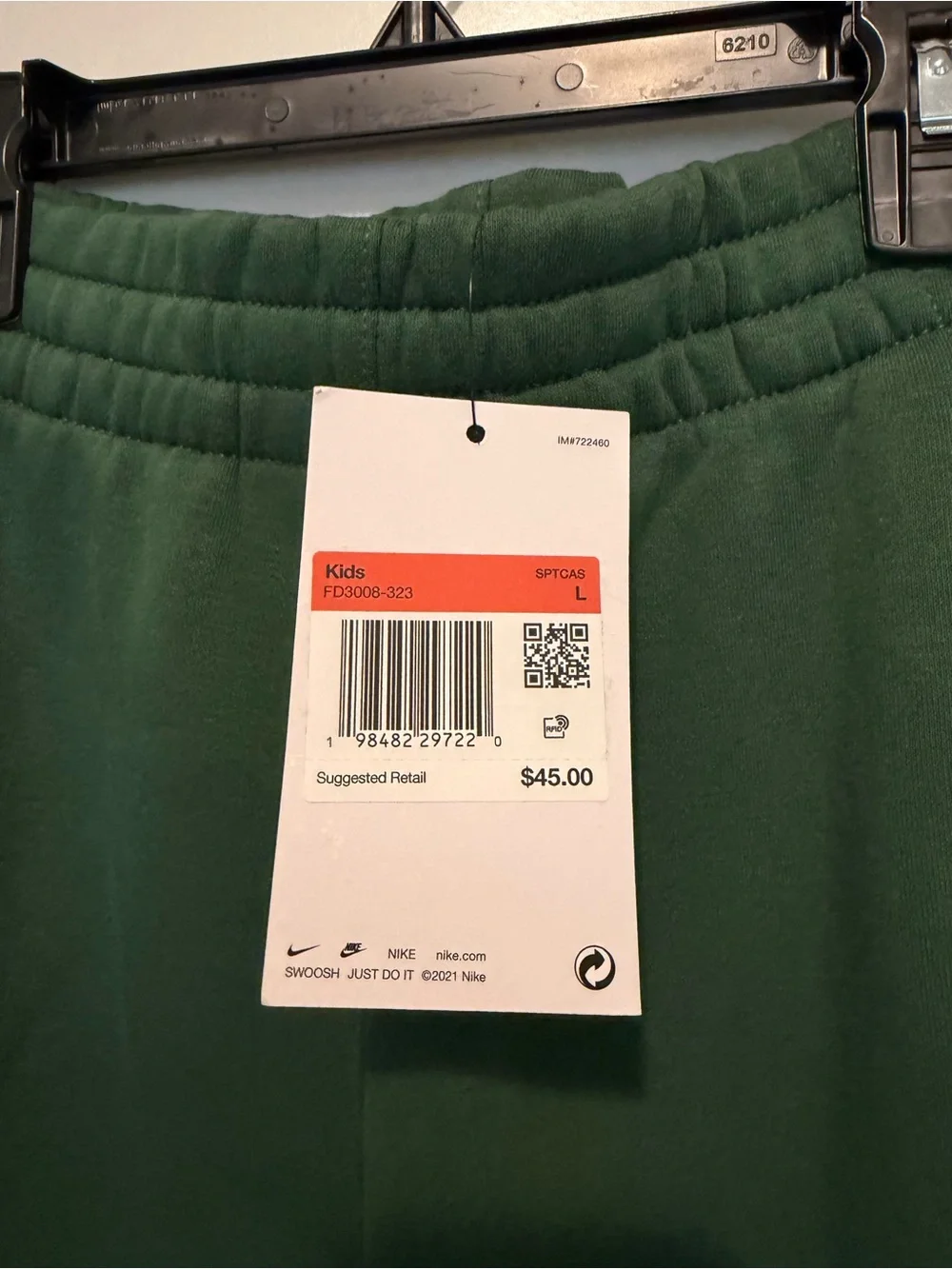 Nike Kids Dark Green Fleece Joggers with White Logo